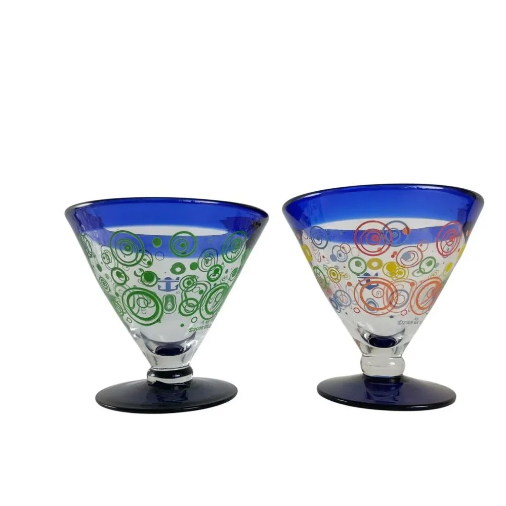 Kosta Boda Royal Caribbean Cocktail Glasses 2009 Retro Swirl Hand Blown Set Of 2